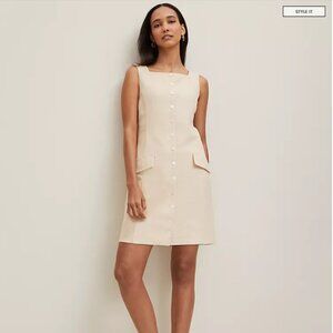 NWT Ann Taylor Square Neck Button-Down Dress sleeveless Sand Shell classic pocke